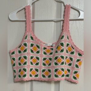 Altar’d State Crochet Daisy Crop Top Size M multicolor  flowers granny square